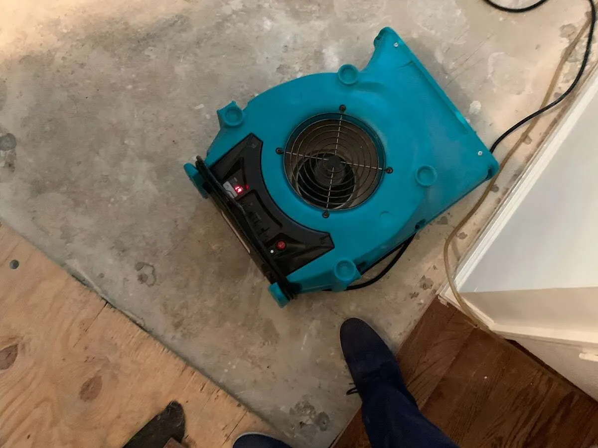 Air mover drying subfloor during Commercial Water Damage Restoration in South Apopka